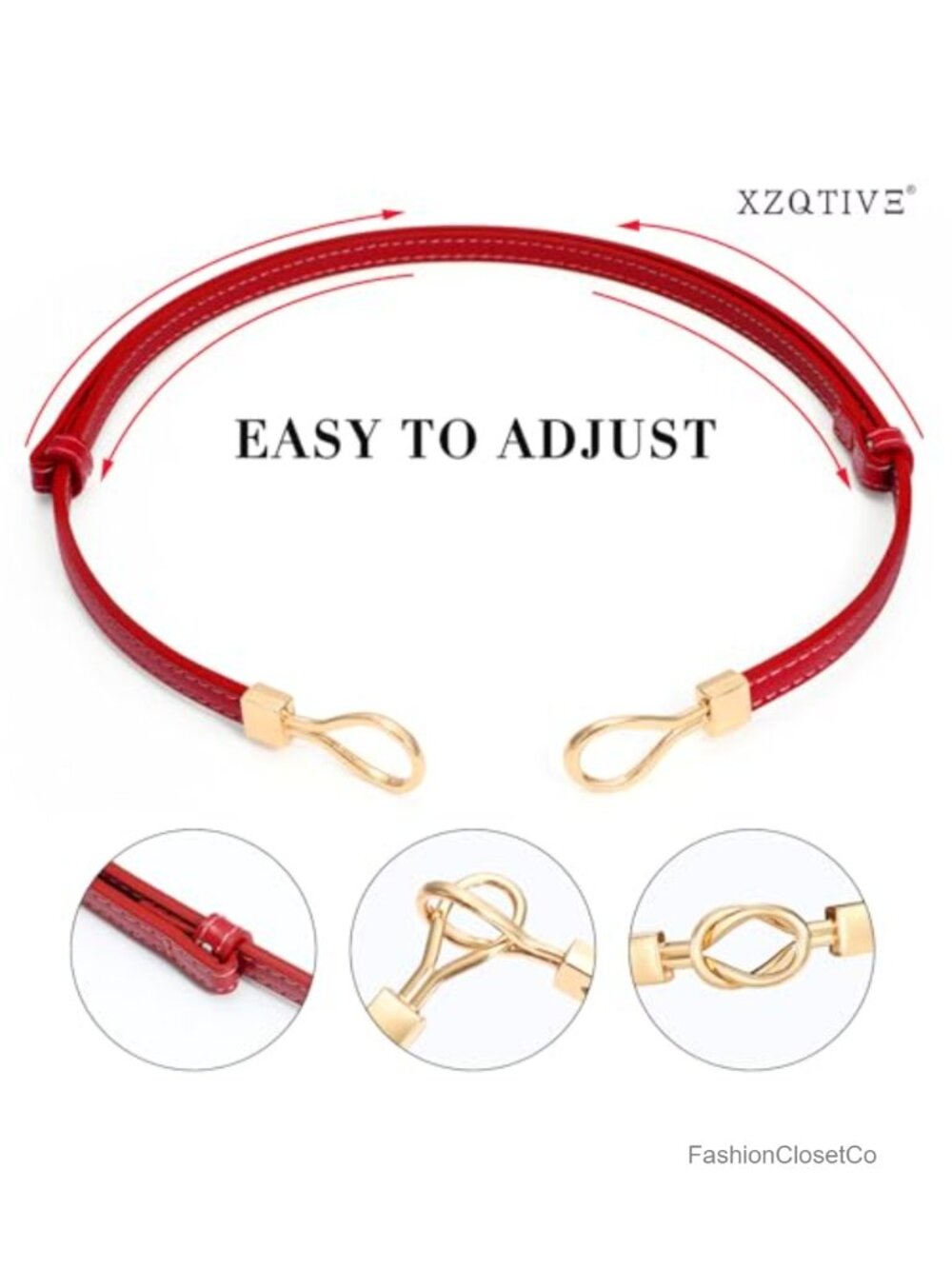 Thin PU Leather Skinny Waist Belt with Gold Buckle - Picture 2 of 5